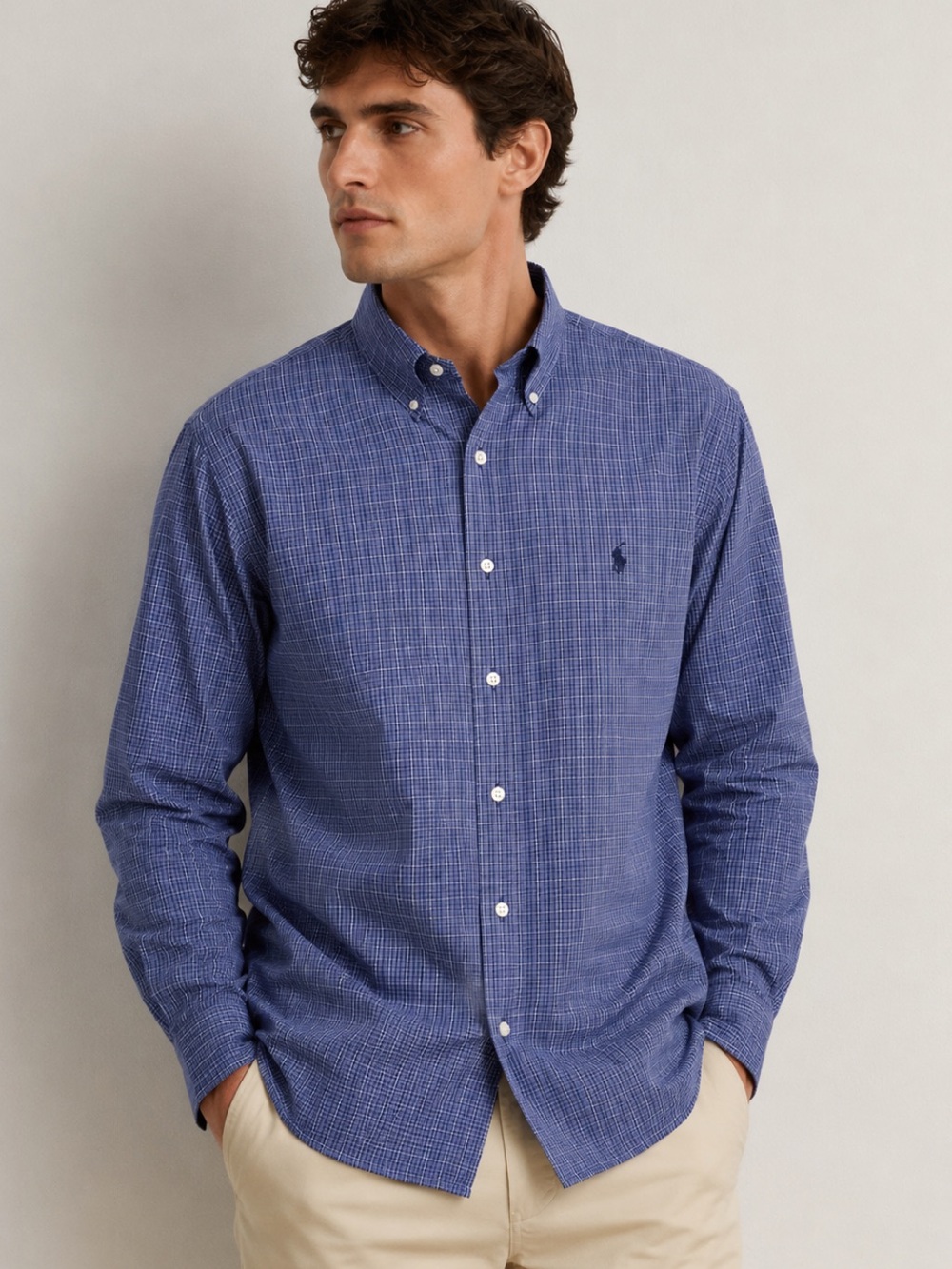 Polo Ralph Lauren Blake Blue Check Print Cotton Button-Down Shirt